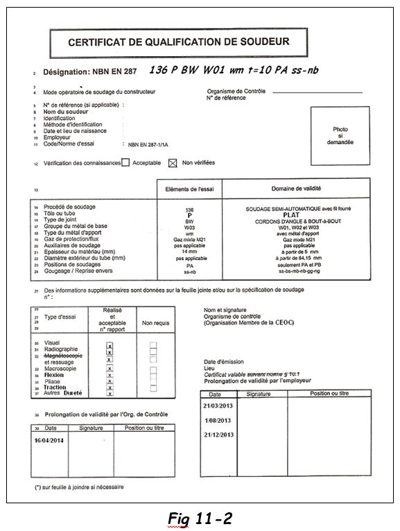 Exemple de qualification de soudeur