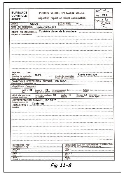 Exemple de Procès Verbal d’examen visuel