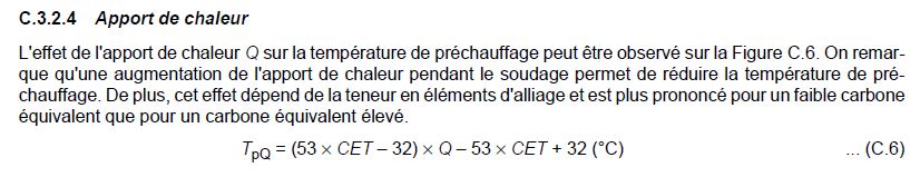 Relation apport chaleur temperature prechauffage