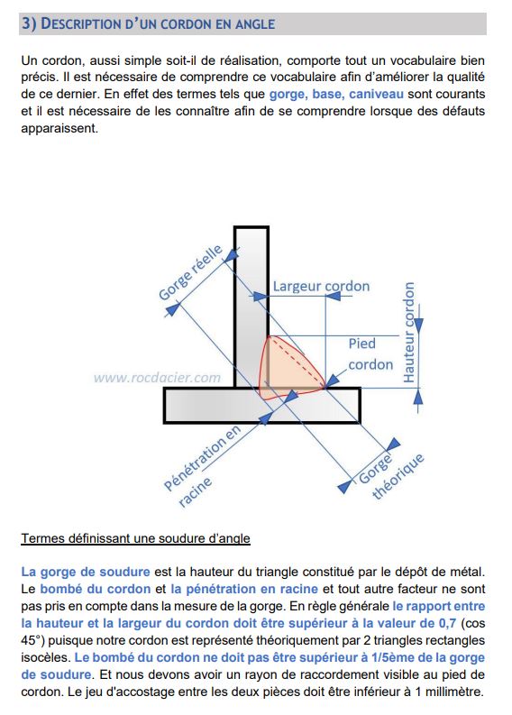 Description d'un cordon en angle