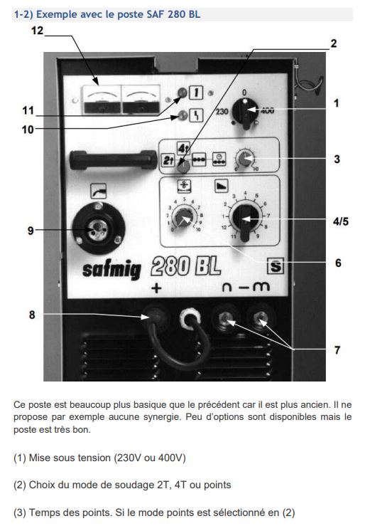 Réglages du poste MIG MAG