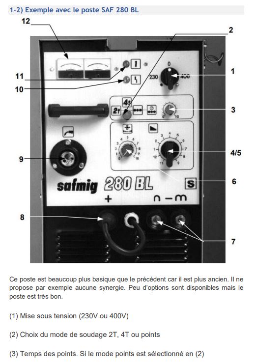 Réglages du poste MIG MAG