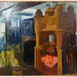 Presse à forger, huile sur isorel et signée en bas à gauche. 91cm x 73 cm. 1952.